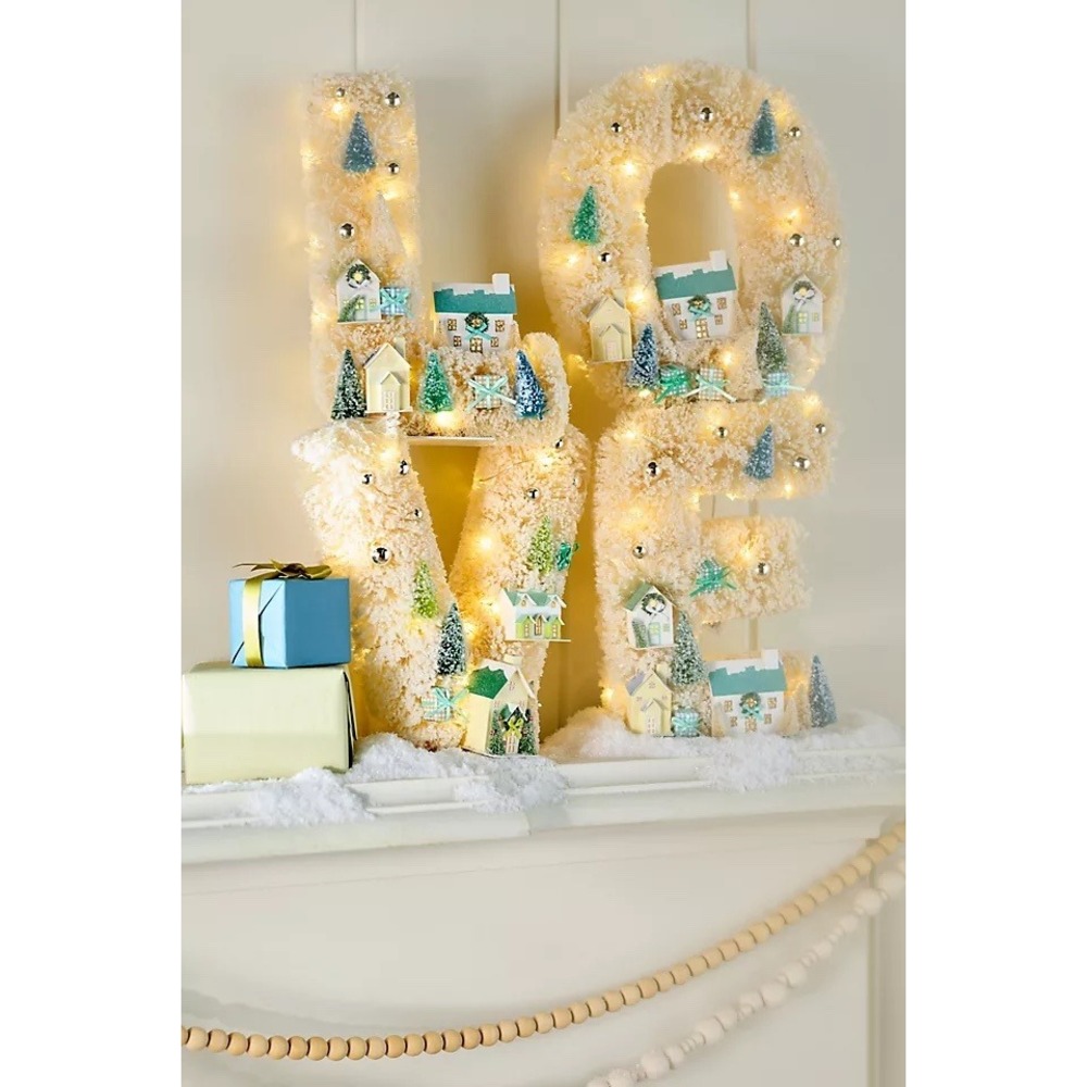 NEW Anthropologie LOVE Marquee Festive Sisal Lightup Diorama Fairy Cottage Decor